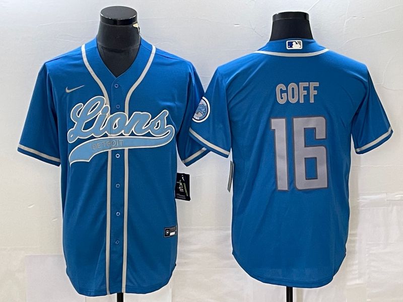 Men Detroit Lions #16 Goff Blue Co Branding Nike Game NFL Jersey style 1